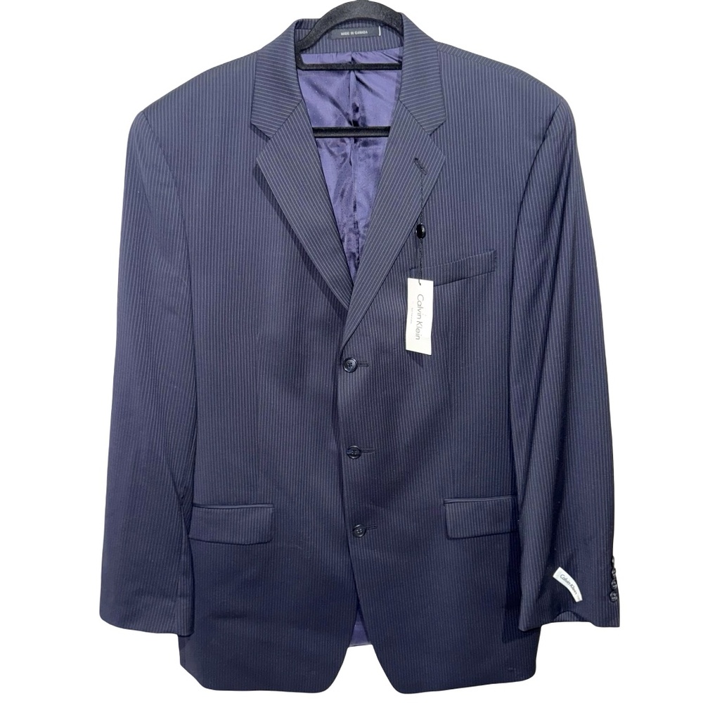 Calvin Klein Men's Navy Blue Pinstripe 100% Wool-Laines Blazer Sz 44L NWT